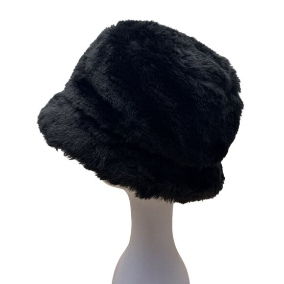 Black Faux Fur Bucket Hat One Size Fits Most Soft & Plush Material Lined - Picture 4 of 7